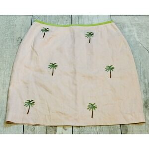 Vintage Harold's 100% Linen Pink Palm Tree Print Skirt Size 12  Old Money Preppy